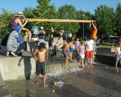 Water features keeping kids cool. 