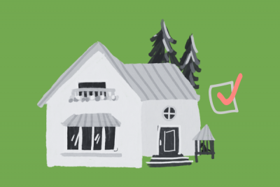 Graphic shows a house with a checkmark next to it