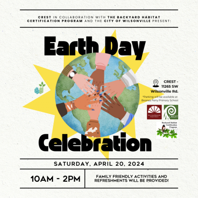 Image shows Earth Day Celebration poster with hands overlapping the Earth