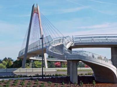 A cable-stayed bridge, one example of the possible designs for the French Prairie Bridge.