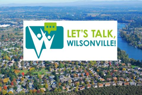 Aerial of Wilsonville with Let's Talk log on it